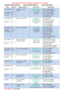 2014-2015 Bahar Yarıyılı Ortak Dersler Final Programı