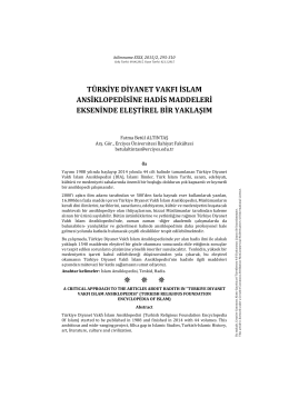 türkiye diyanet vakfı islam ansiklopedisine hadis