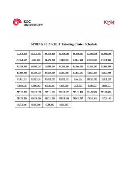 SPRING 2015 KOLT Tutoring Center Schedule