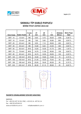 SKP Kablo Pabuçları Fiyat Listesi