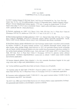 DUYURU ANET A.Ş.9DEN TAŞINMAZ MIAL SATILACAKTİ 1) ANET