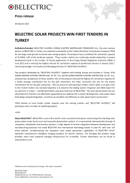 BELECTRIC SOLAR PROJECTS WIN FIRST TENDERS IN TURKEY