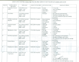 2014-2015 EĞİTİM ÖĞRETİM YILI BELİRLİ GÜN vE HAFTALAR