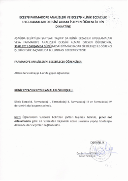 Eczs7s FARıvıAKoPE ANALizLERi vE Eczs79 KLİNİK ECZACILIK f.,