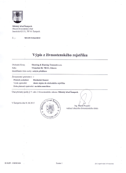 Výpis Z živnostenského rejstříku - Shooting & Hunting Třemešek sro