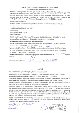 VLASTNÍ VÝZVA ODESÍLATELE K VYZVEDNUTÍ ULOŽENÉ ZÁSILKY,