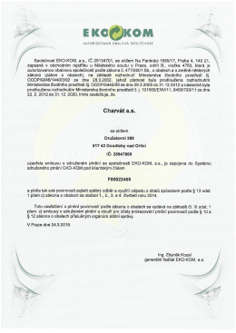Společnost EKO-KOM, as., lČ 25134701, se s&iacute;dlem Na