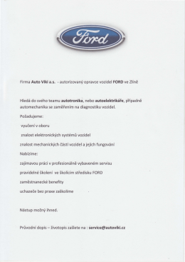 Firma Auto Viki a.s. - autorizovaný opravce vozidel FORD ve Z|íně