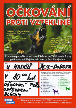 Očkování psů a koček proti vzteklině 26.9.2015