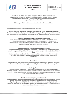 Politika kvality a environmentu 2015