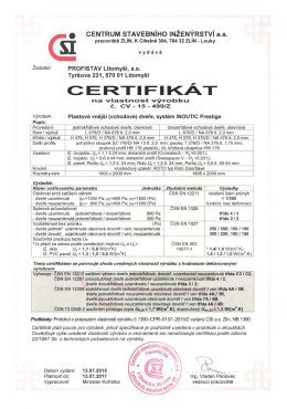 Certifikát - vchodové dveře