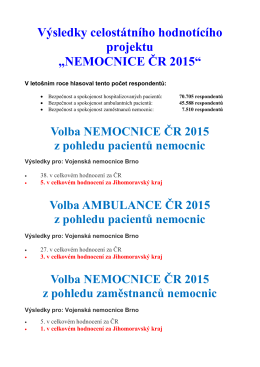 Výsledky celostátního hodnotícího projektu „NEMOCNICE ČR 2015“