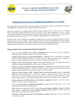 Zhodnocení činnosti sekce ODPADY za rok 2014