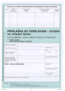 Pouze pro evidenční záznamy školy při předběžné evidenci přihlášek