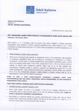 Věc: Stanovisko spolku Údolí Kačerov k manipulativní
