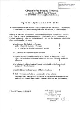 Výroční zpráva za rok 2015 o činnosti obce Dlouhá Třebová v