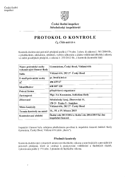 PROTOKOL O KONTROLE - Gymnázium Český Brod