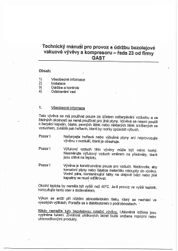 Technický manuál pro provoz a údržbu bezolejové vakuové vývěvy