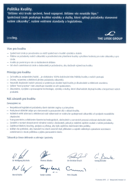 Politika kvality - Linde Gas, a.s.