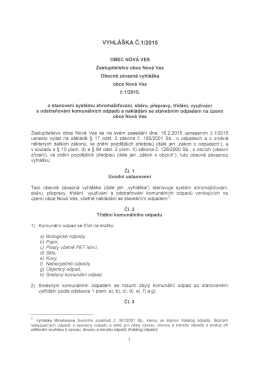 Obecně závazná vyhláška obce Nová Ves č. 1-2015