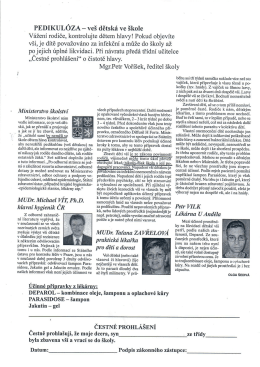 Informace a opatření školy k výskytu vši dětské
