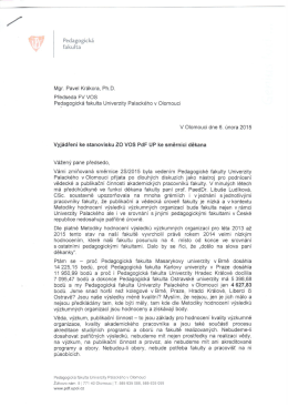 Vyj&aacute;dřen&iacute; děkana ke Stanovisku ZO VOS PdF