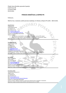 Ponuda smjestaja za Ekipno PH 2016 Slavonski