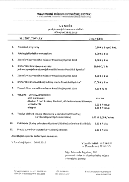 Cenn&iacute;k poskytovan&yacute;ch tovarov a služieb