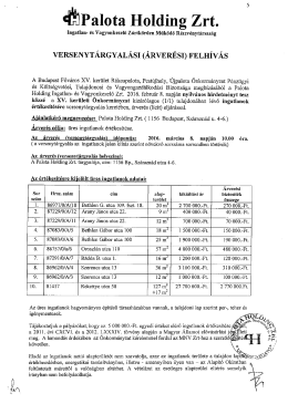 Versenytárgyalási felhívás a XV. kerületi Önkormányzat kizárólagos