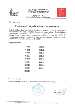 Přijatí uchazeči k základnímu vzdělávání ve školním roce 2016/17