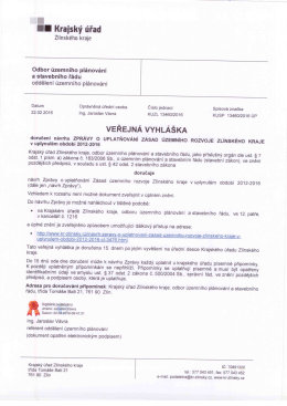 Veřejná vyhláška uplatňování zásad ÚR zlínského kraje