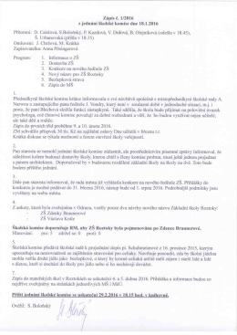 Zápis ze školské komise ze dne 18.1.2016