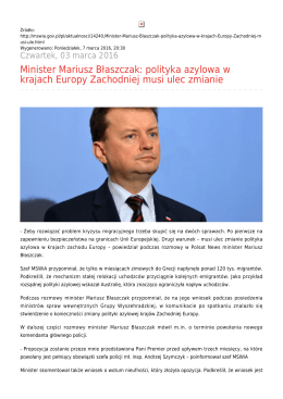 Minister Mariusz Błaszczak: polityka azylowa w krajach Europy