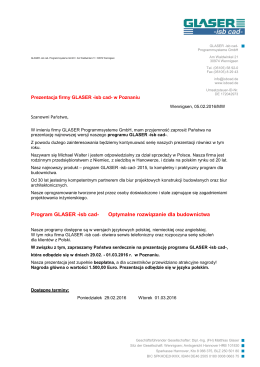 PDF: Zaproszenie na prezentacje firmy GLASER - GLASER