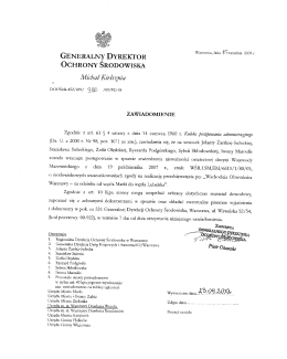 Zawiadomienie Generalnego Dyrektora Ochrony Środowiska o