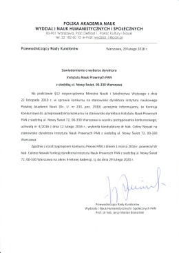 Zawiadomienie o wyborze Dyrektora Instytutu Nauk Prawnych PAN