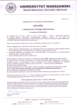 adiunkta (specjalność: biologia obliczeniowa)