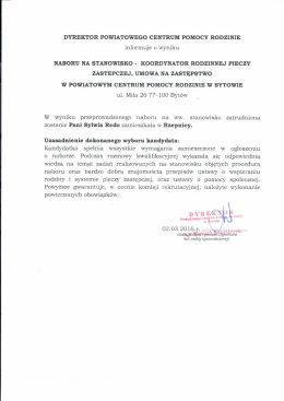 Wyniki z naboru na stanowisko Koordynator 25.01.2016r