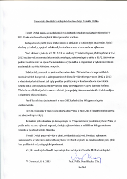 Stanovisko &scaron;kolitele k obhajobě disertace Mgr. Tom&aacute;&scaron;e Do&scaron;ka