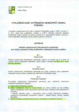 VYHLÁŠENÍ DOBY ZVÝŠEhiÉHo NEBEZPEČÍ VZNIKU
