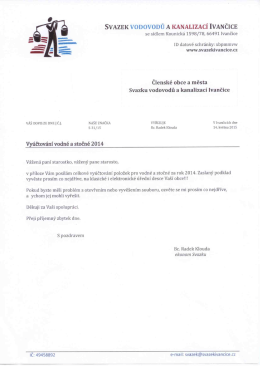 Vy&uacute;čtov&aacute;n&iacute; svazku vodovodů a kanalizac&iacute; 2014