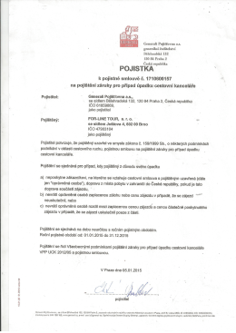 Pojistka na pojištění záruky pro případ úpadku CK 2015