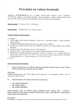 Pozv&aacute;nka na valnou hromadu 25.3.2015 - STAVREMO