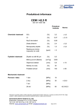 Produktová informace CEM I 42,5 R