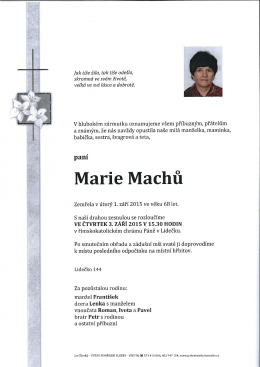 Smuteční oznámení paní Machů Marie