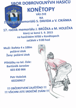 pozvánka sdh memoriály - soutěž v požárním útoku 5. 9. 2015