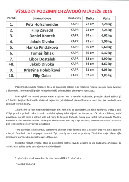 VÝSLEDKY PODZIMNÍCH ZÁVODŮ MLÁDEŽE 2015