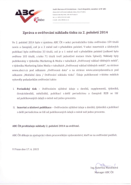Zpráva o ověřování za 2. pololetí 2014