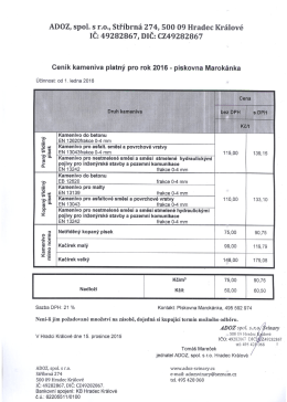 Cen&iacute;k kameniva 2 pro rok 2016 - Městsk&eacute; lesy Hradec Kr&aacute;lov&eacute; as