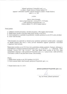 Pozv&aacute;nka na ř&aacute;dnou valnou hromadu ProjectSoft, spol. s r.o.